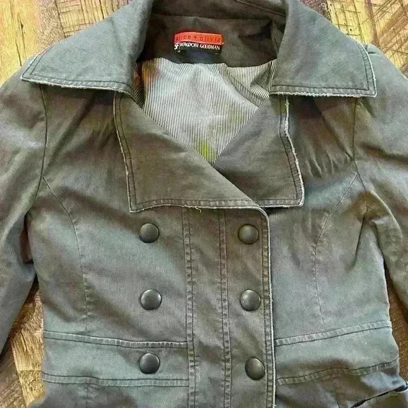 ALICE & OLIVIA Dark Gray Canvas Long Button Up Industrial Pea Coat Women Small - Picture 16 of 16